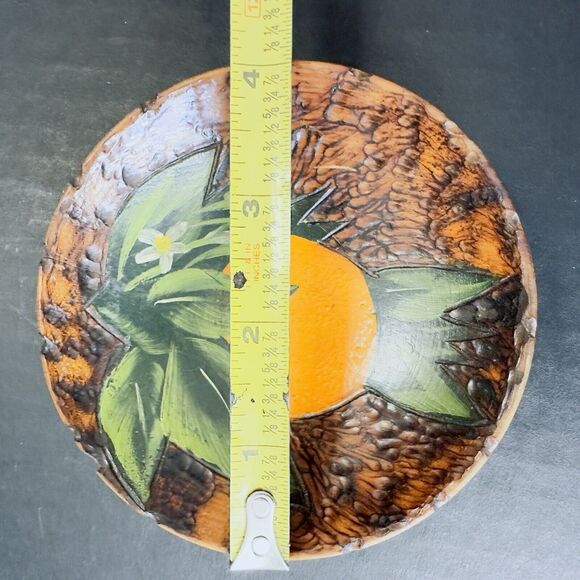 Carved Folk Art Wooden Bowl, Fruit Leaves Signed Lindsay Calif 1910, Vintage - Picture 7 of 9